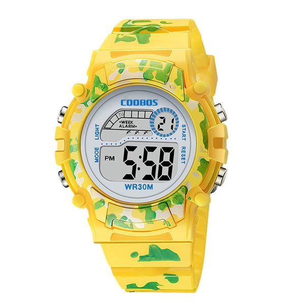 Navy Blue Camouflage Kids Watches LED Colorful Flash Digital Waterproof Clock For Boys Girls Date Week Creative Children's Watch