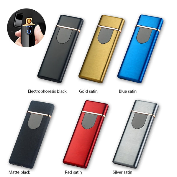 Charging USB Lighter Touch Mode Induction Windproof Electronic Ultra-Thin Lighter Custom Metal Double Arc Lighter