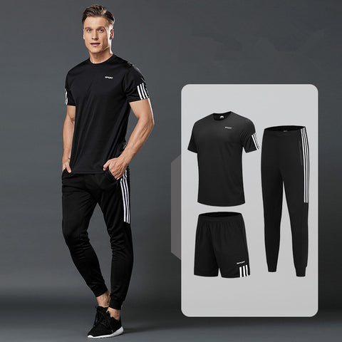 3 Pcs/Sets Sports T-Shirt Men's Suits Running Shrits+Sports Shorts+Jogging Pants Mens Sportswear Suit Soccer Play Gym Sets 2020