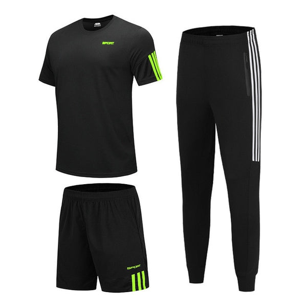 3 Pcs/Sets Sports T-Shirt Men's Suits Running Shrits+Sports Shorts+Jogging Pants Mens Sportswear Suit Soccer Play Gym Sets 2020