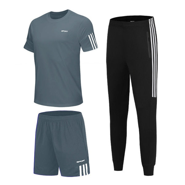 3 Pcs/Sets Sports T-Shirt Men's Suits Running Shrits+Sports Shorts+Jogging Pants Mens Sportswear Suit Soccer Play Gym Sets 2020