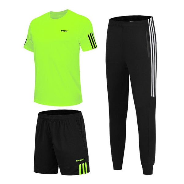 3 Pcs/Sets Sports T-Shirt Men's Suits Running Shrits+Sports Shorts+Jogging Pants Mens Sportswear Suit Soccer Play Gym Sets 2020