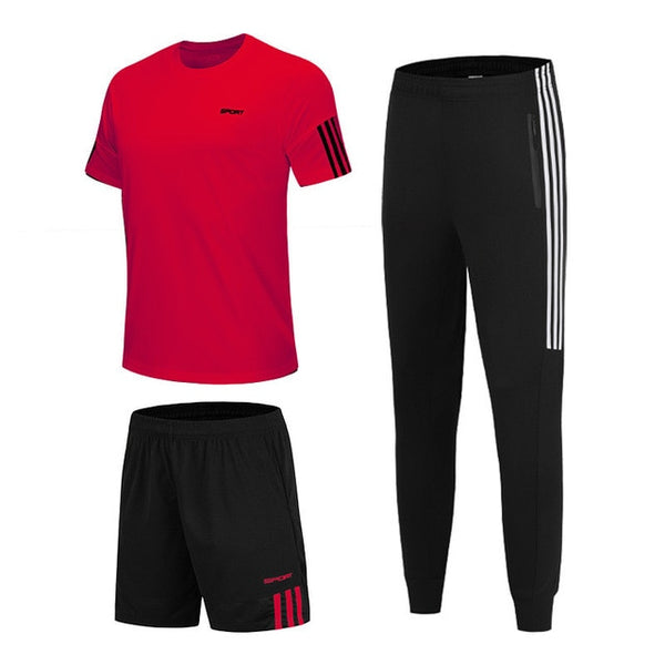 3 Pcs/Sets Sports T-Shirt Men's Suits Running Shrits+Sports Shorts+Jogging Pants Mens Sportswear Suit Soccer Play Gym Sets 2020