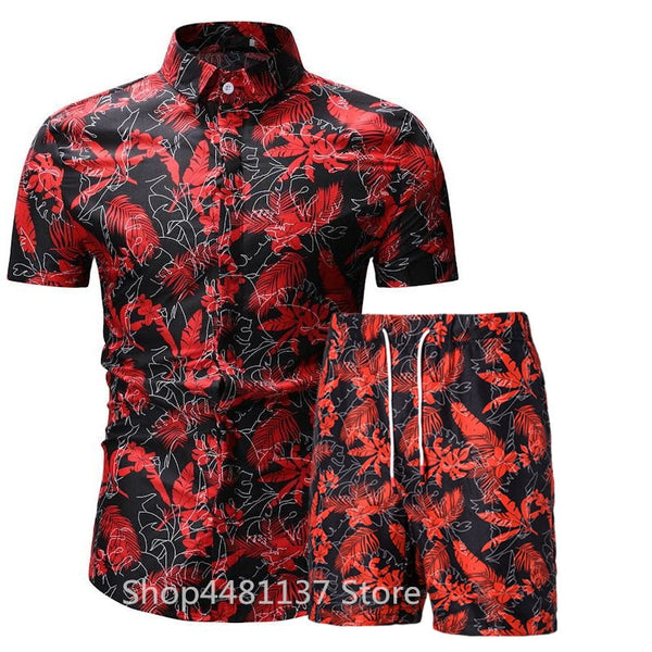 Fashion men clothes set summer Flower tshirt men slim fit casual t shirt men cotton short sleeve T-shirt sportwaer tracksuit 3XL