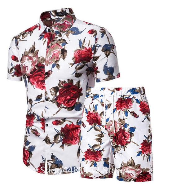 Fashion men clothes set summer Flower tshirt men slim fit casual t shirt men cotton short sleeve T-shirt sportwaer tracksuit 3XL