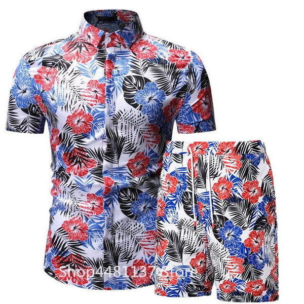 Fashion men clothes set summer Flower tshirt men slim fit casual t shirt men cotton short sleeve T-shirt sportwaer tracksuit 3XL