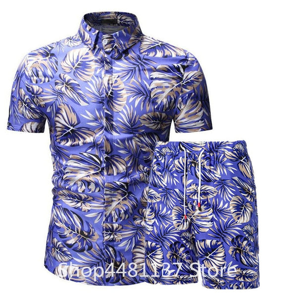 Fashion men clothes set summer Flower tshirt men slim fit casual t shirt men cotton short sleeve T-shirt sportwaer tracksuit 3XL