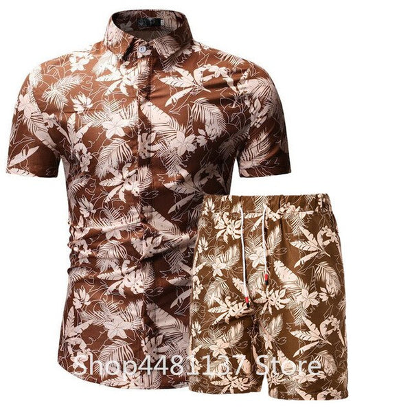 Fashion men clothes set summer Flower tshirt men slim fit casual t shirt men cotton short sleeve T-shirt sportwaer tracksuit 3XL