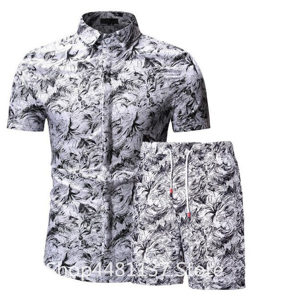 Fashion men clothes set summer Flower tshirt men slim fit casual t shirt men cotton short sleeve T-shirt sportwaer tracksuit 3XL