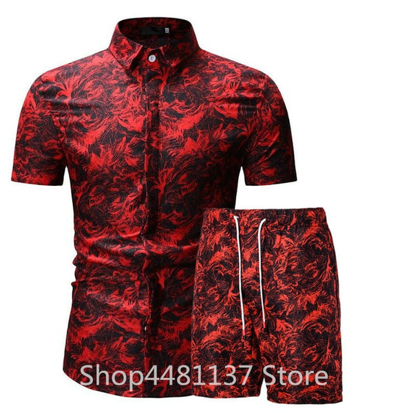 Fashion men clothes set summer Flower tshirt men slim fit casual t shirt men cotton short sleeve T-shirt sportwaer tracksuit 3XL