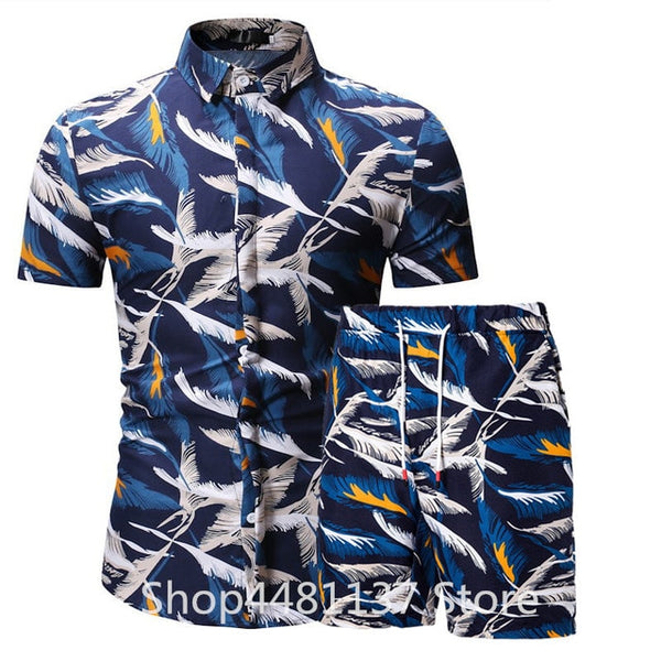 Fashion men clothes set summer Flower tshirt men slim fit casual t shirt men cotton short sleeve T-shirt sportwaer tracksuit 3XL