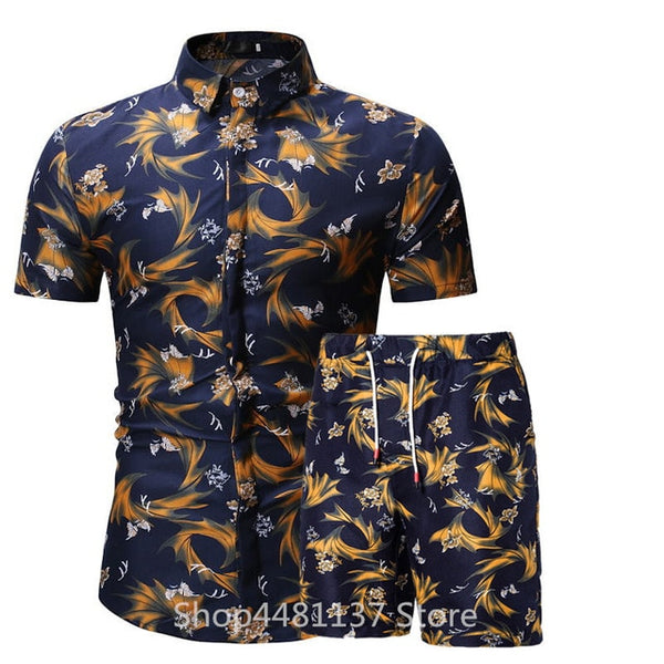 Fashion men clothes set summer Flower tshirt men slim fit casual t shirt men cotton short sleeve T-shirt sportwaer tracksuit 3XL