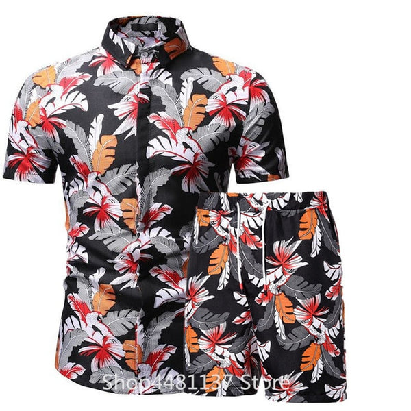 Fashion men clothes set summer Flower tshirt men slim fit casual t shirt men cotton short sleeve T-shirt sportwaer tracksuit 3XL