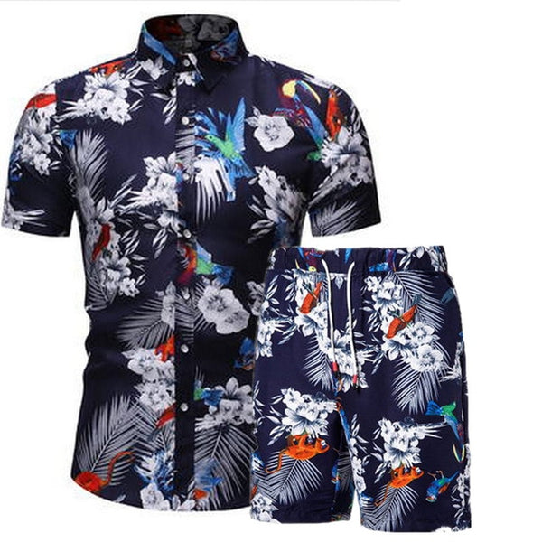 Fashion men clothes set summer Flower tshirt men slim fit casual t shirt men cotton short sleeve T-shirt sportwaer tracksuit 3XL