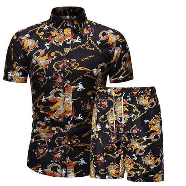 Fashion men clothes set summer Flower tshirt men slim fit casual t shirt men cotton short sleeve T-shirt sportwaer tracksuit 3XL