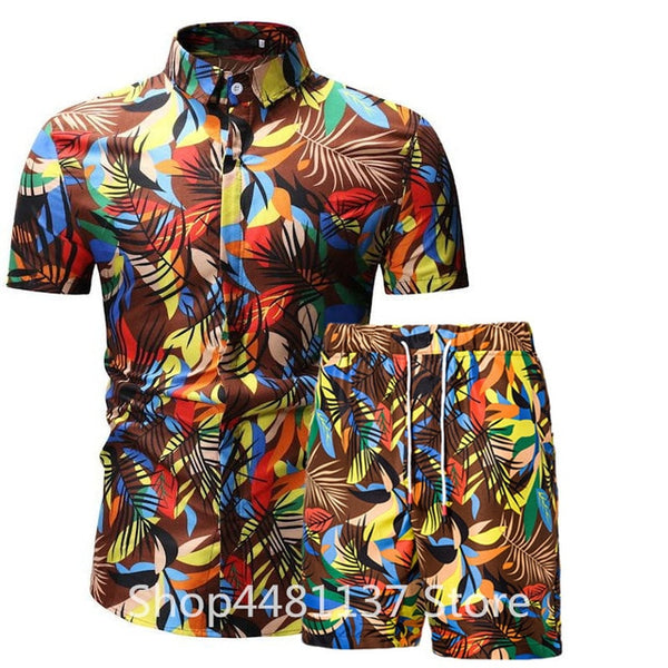 Fashion men clothes set summer Flower tshirt men slim fit casual t shirt men cotton short sleeve T-shirt sportwaer tracksuit 3XL