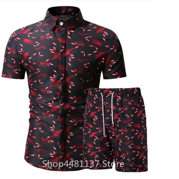 Fashion men clothes set summer Flower tshirt men slim fit casual t shirt men cotton short sleeve T-shirt sportwaer tracksuit 3XL