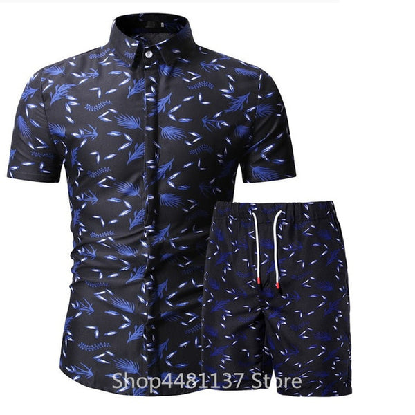 Fashion men clothes set summer Flower tshirt men slim fit casual t shirt men cotton short sleeve T-shirt sportwaer tracksuit 3XL