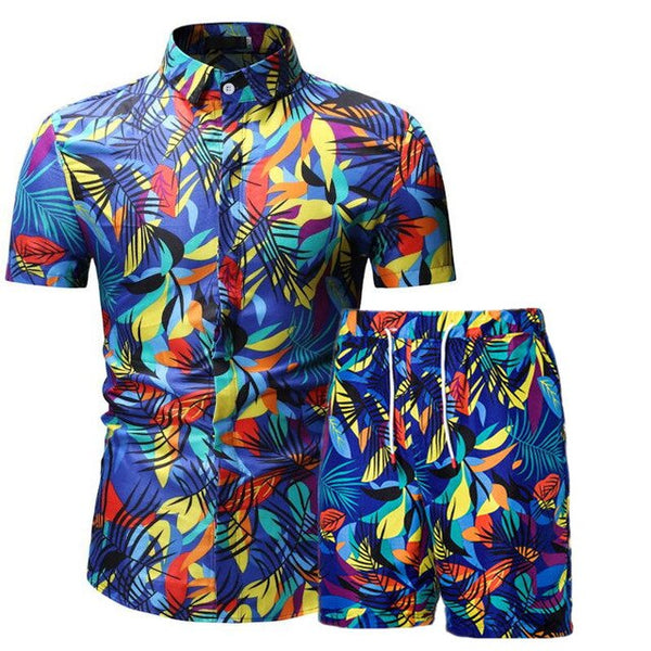 Fashion men clothes set summer Flower tshirt men slim fit casual t shirt men cotton short sleeve T-shirt sportwaer tracksuit 3XL