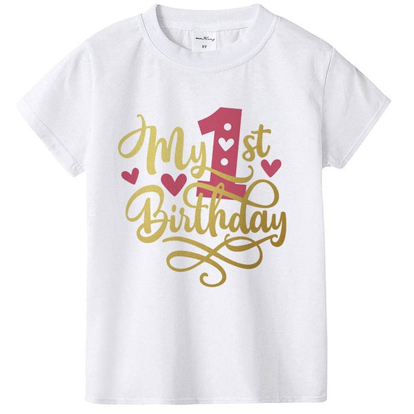 New Kids Boys Girls Summer Birthday T-shirts Short Sleeved T Shirt Size 1 2 3 4 5 6 7 8 9 Year Children Party Clothing Tees Tops