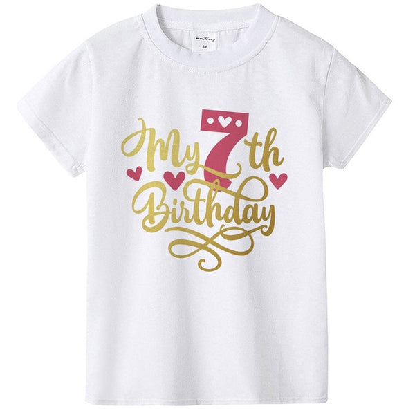 New Kids Boys Girls Summer Birthday T-shirts Short Sleeved T Shirt Size 1 2 3 4 5 6 7 8 9 Year Children Party Clothing Tees Tops