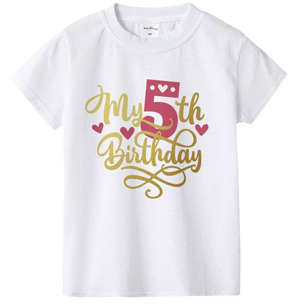 New Kids Boys Girls Summer Birthday T-shirts Short Sleeved T Shirt Size 1 2 3 4 5 6 7 8 9 Year Children Party Clothing Tees Tops