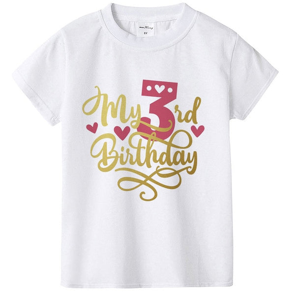 New Kids Boys Girls Summer Birthday T-shirts Short Sleeved T Shirt Size 1 2 3 4 5 6 7 8 9 Year Children Party Clothing Tees Tops