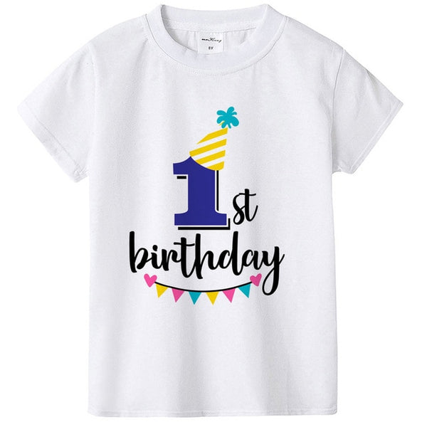 New Kids Boys Girls Summer Birthday T-shirts Short Sleeved T Shirt Size 1 2 3 4 5 6 7 8 9 Year Children Party Clothing Tees Tops