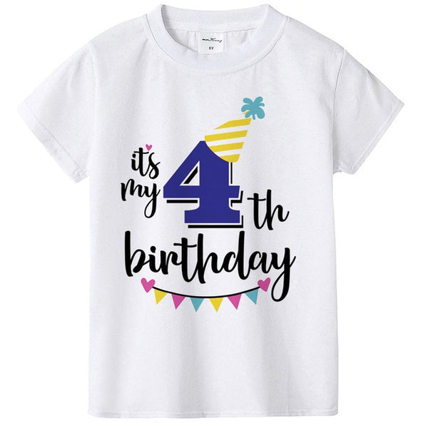 New Kids Boys Girls Summer Birthday T-shirts Short Sleeved T Shirt Size 1 2 3 4 5 6 7 8 9 Year Children Party Clothing Tees Tops