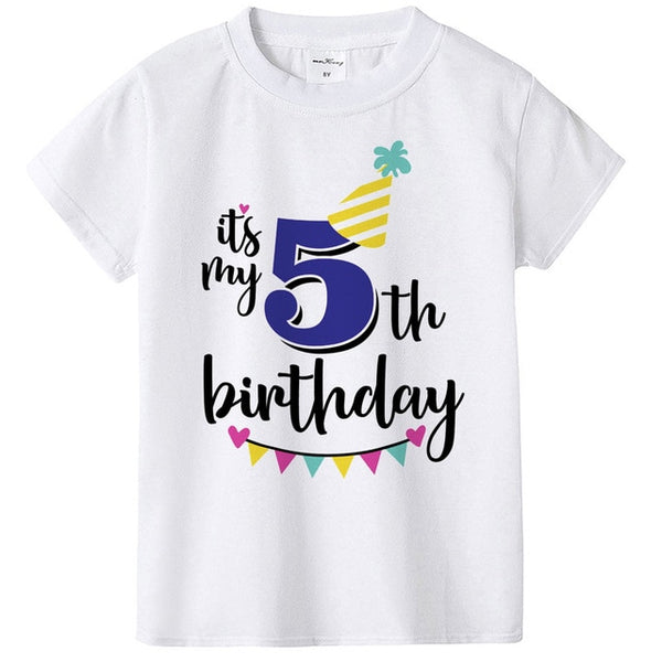 New Kids Boys Girls Summer Birthday T-shirts Short Sleeved T Shirt Size 1 2 3 4 5 6 7 8 9 Year Children Party Clothing Tees Tops