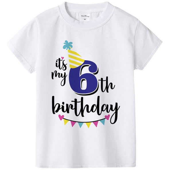 New Kids Boys Girls Summer Birthday T-shirts Short Sleeved T Shirt Size 1 2 3 4 5 6 7 8 9 Year Children Party Clothing Tees Tops