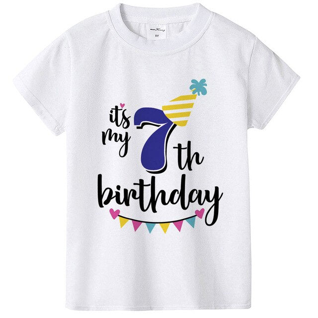 New Kids Boys Girls Summer Birthday T-shirts Short Sleeved T Shirt Size 1 2 3 4 5 6 7 8 9 Year Children Party Clothing Tees Tops