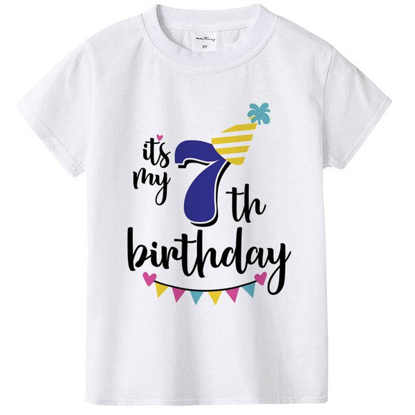 New Kids Boys Girls Summer Birthday T-shirts Short Sleeved T Shirt Size 1 2 3 4 5 6 7 8 9 Year Children Party Clothing Tees Tops