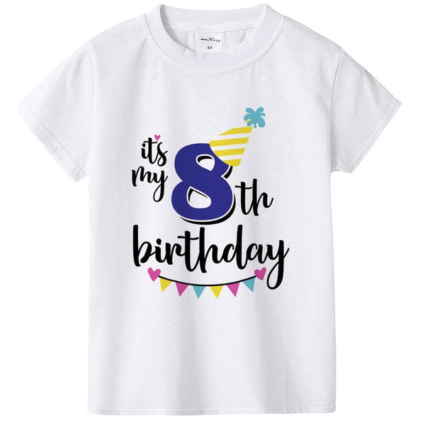 New Kids Boys Girls Summer Birthday T-shirts Short Sleeved T Shirt Size 1 2 3 4 5 6 7 8 9 Year Children Party Clothing Tees Tops