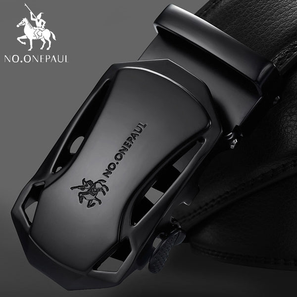 NO.ONEPAUL Brand Fashion Automatic Buckle Black Genuine Leather Belt Men's Belts Cow Leather Belts for Men 3.5cm Width WQE789