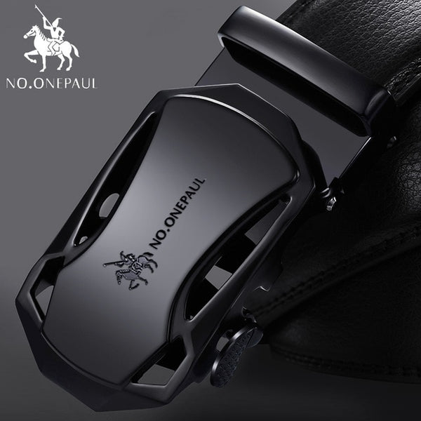 NO.ONEPAUL Brand Fashion Automatic Buckle Black Genuine Leather Belt Men's Belts Cow Leather Belts for Men 3.5cm Width WQE789