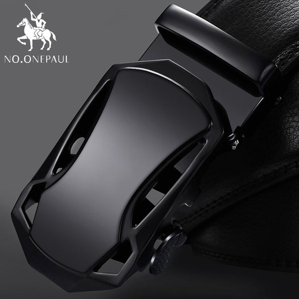 NO.ONEPAUL Brand Fashion Automatic Buckle Black Genuine Leather Belt Men's Belts Cow Leather Belts for Men 3.5cm Width WQE789