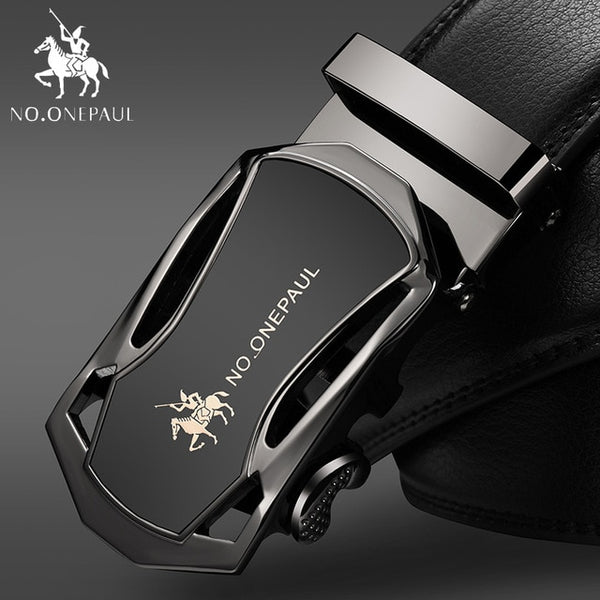 NO.ONEPAUL Brand Fashion Automatic Buckle Black Genuine Leather Belt Men's Belts Cow Leather Belts for Men 3.5cm Width WQE789