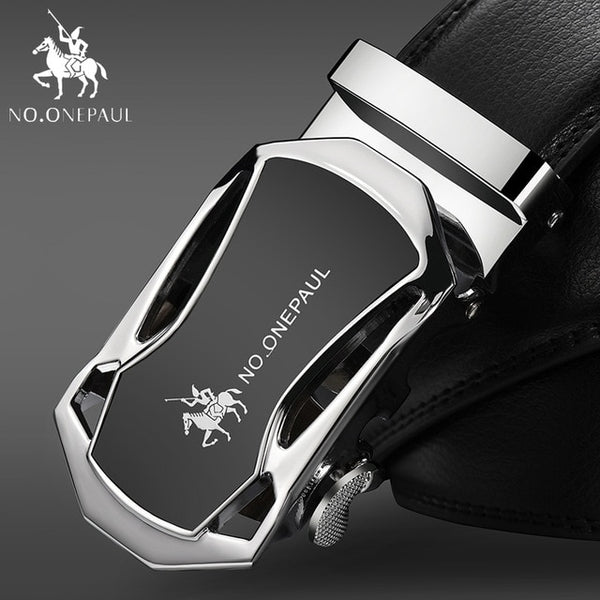 NO.ONEPAUL Brand Fashion Automatic Buckle Black Genuine Leather Belt Men's Belts Cow Leather Belts for Men 3.5cm Width WQE789