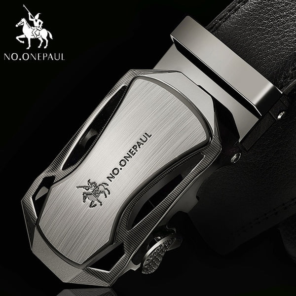 NO.ONEPAUL Brand Fashion Automatic Buckle Black Genuine Leather Belt Men's Belts Cow Leather Belts for Men 3.5cm Width WQE789