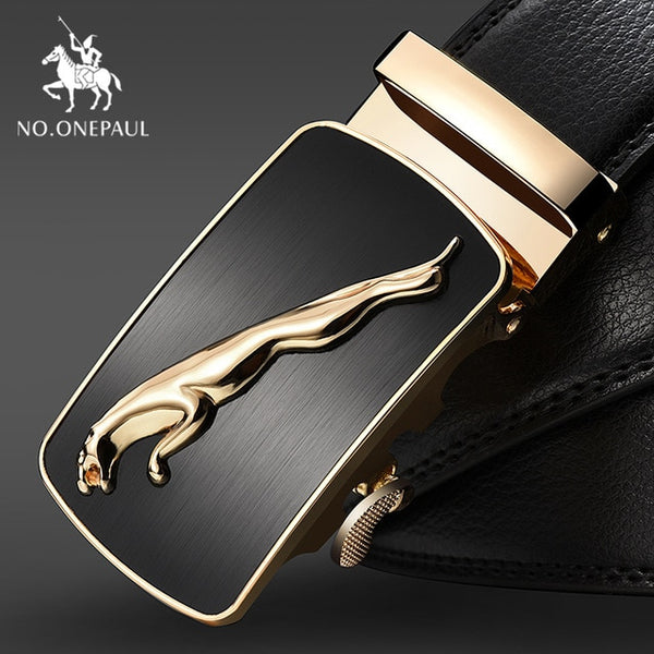 NO.ONEPAUL Brand Fashion Automatic Buckle Black Genuine Leather Belt Men's Belts Cow Leather Belts for Men 3.5cm Width WQE789