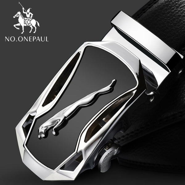 NO.ONEPAUL Brand Fashion Automatic Buckle Black Genuine Leather Belt Men's Belts Cow Leather Belts for Men 3.5cm Width WQE789