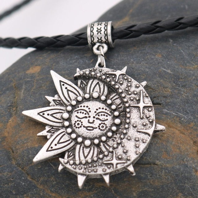 Wicca Lotus Flower Witchcraft Sun Moon Star Jewelery Necklace