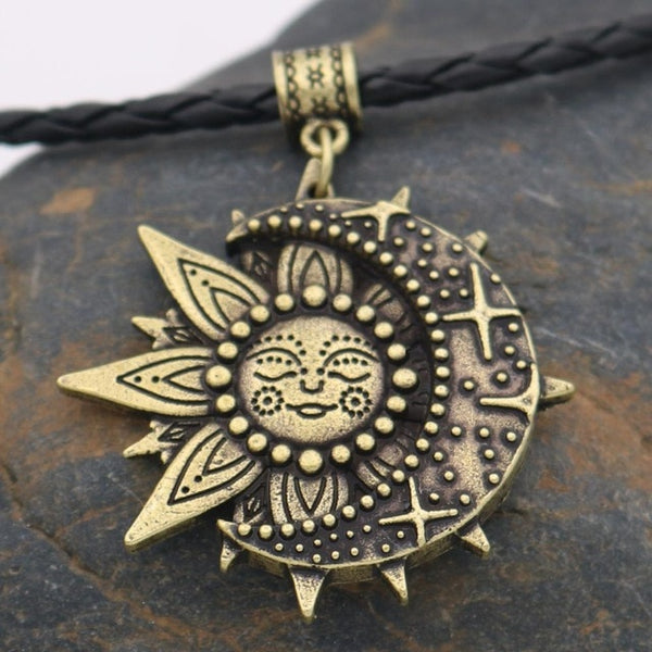 Wiccan Sun Moon Star Male Necklace Women Mandala Lotus Flower Wicca Witchcraft Witch Jewelry Neckless Spiritual Jewelery