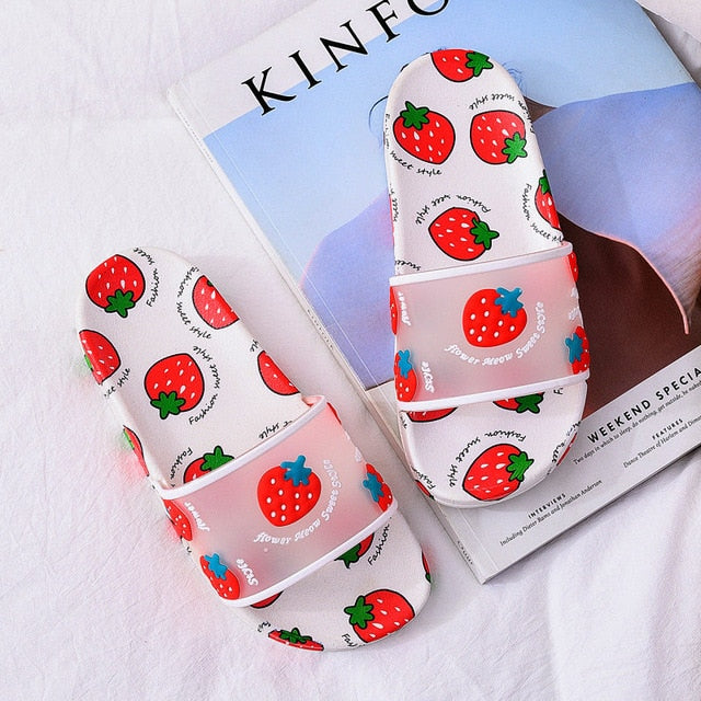 Women Summer Slippers Women Slides Women Shoes Cartoon Fruit Strawberry Pineapple Peach Beach Slides Cute Slippers