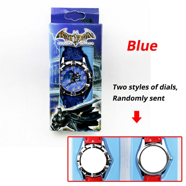 Children's Cartoon Spiderman Kids Watch Batman Supreman Child Watch Boys Leather Strap Quartz Watch With Box Reloj Nino Boy Gift