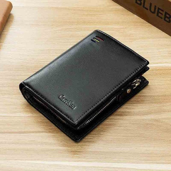 New Korean casual men's wallet Short vertical locomotive British casual multi-function card bag zipper buckle triangle folding