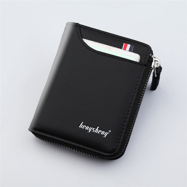 New Korean casual men's wallet Short vertical locomotive British casual multi-function card bag zipper buckle triangle folding