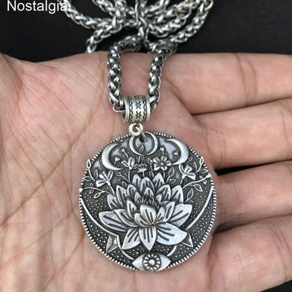 Wiccan Sun Moon Star Male Necklace Women Mandala Lotus Flower Wicca Witchcraft Witch Jewelry Neckless Spiritual Jewelery