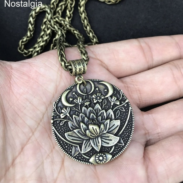 Wiccan Sun Moon Star Male Necklace Women Mandala Lotus Flower Wicca Witchcraft Witch Jewelry Neckless Spiritual Jewelery